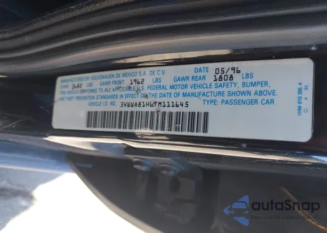 1996 Volkswagen Jetta Trek from USA, damaged, VIN 3VWWA81H6TM111645